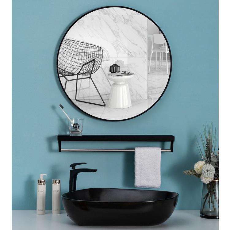 Gương tròn dán tường 50cm, kèm kệ để vật dụng và treo khăn tắm