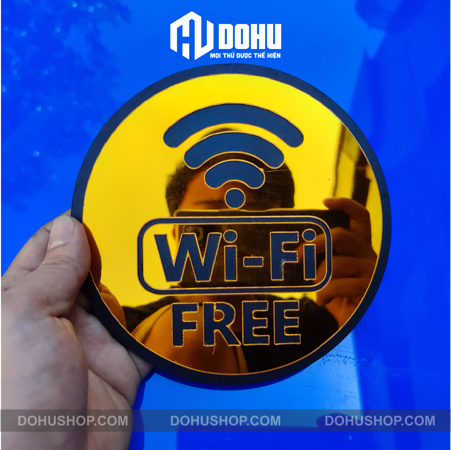 Bảng Gương Vàng Free Wifi DOHU23 Trang Trí Quá Cafe, Nhà Hàng, Khách Sạn - Sang trọng, hiện đại