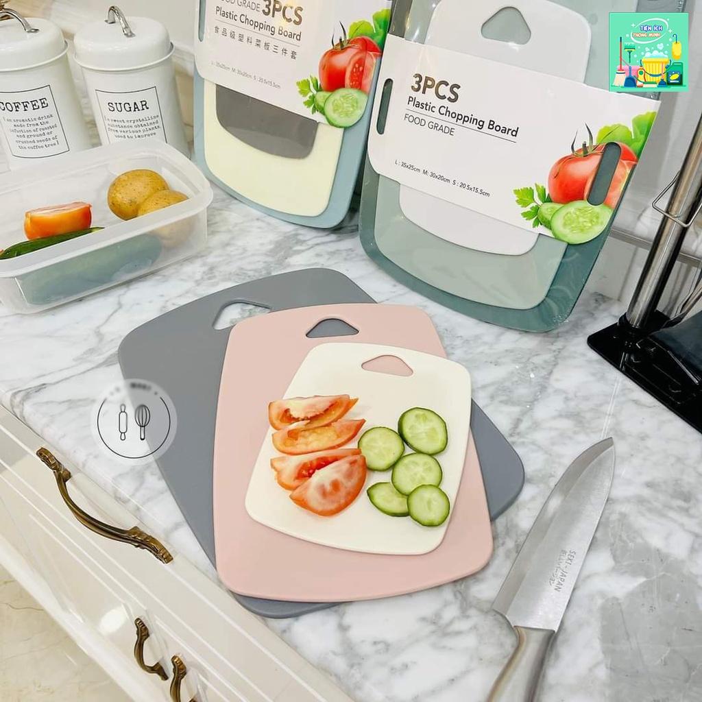 Thớt nhà bếp. Bộ 3 thớt nhựa kháng khuẩn chống ẩm mốc. Bộ thớt nhiều màu, 3 kích thước cho các loại thực phẩm