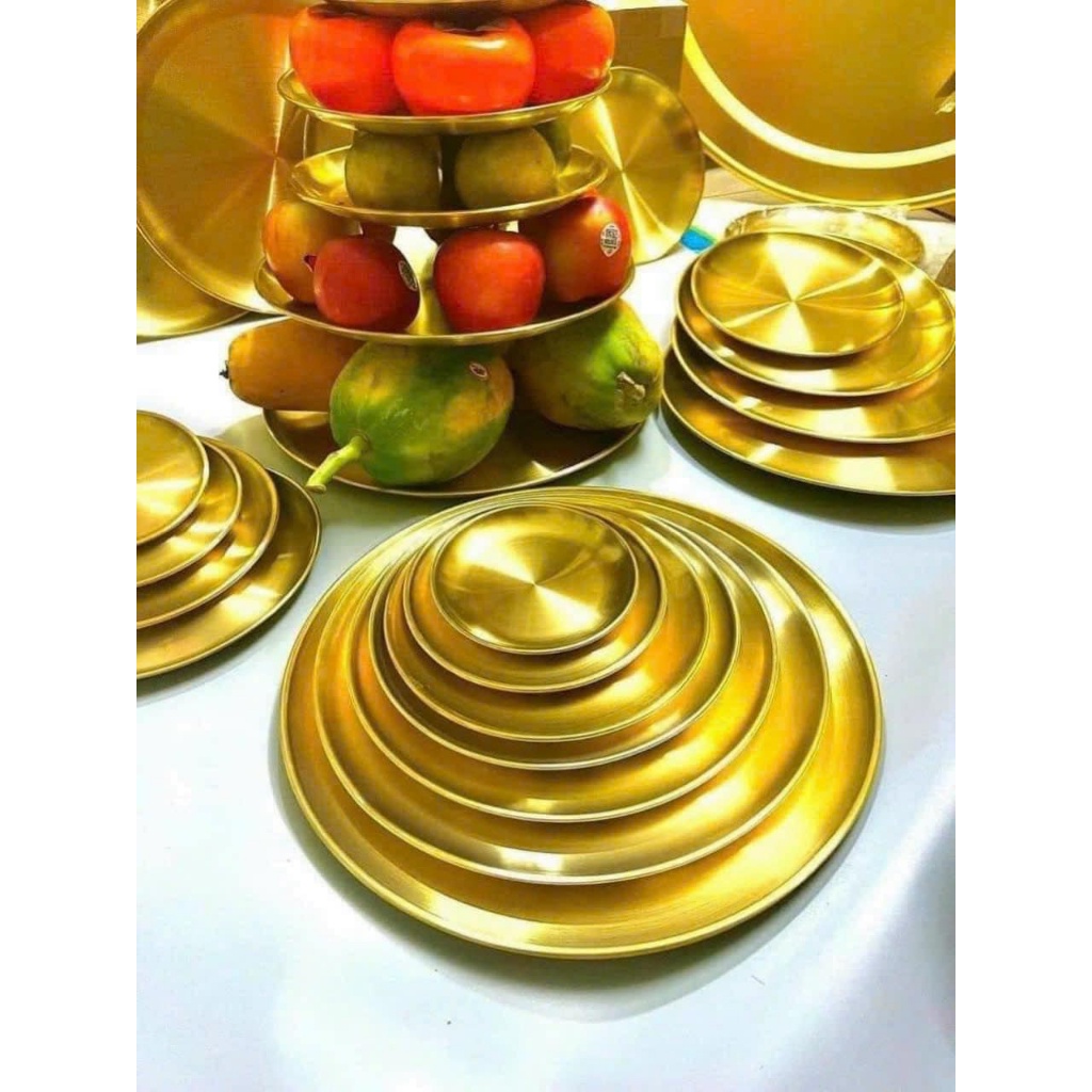 Set 5 đĩa đựng hoa quả, thức ăn đa năng, 5 Size khác nhau màu vàng sang trọng