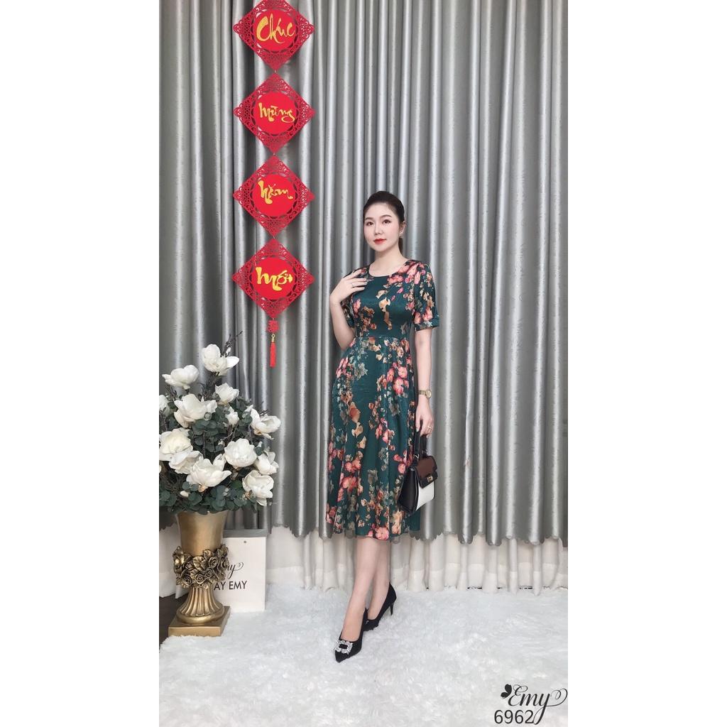 Đầm EMY EM6962 Xoè Lụa Vân Xanh
