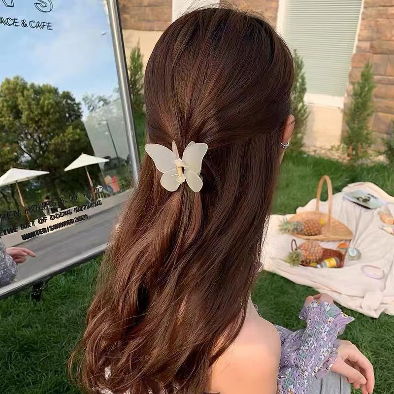 Kẹp Tóc Con Bướm Pha Lê Solid - Kẹp Tóc Càng Cua Con Bướm Phong Cách Hàn Quốc - Kẹp Tóc Đẹp Cho Lady - Trắng Đục