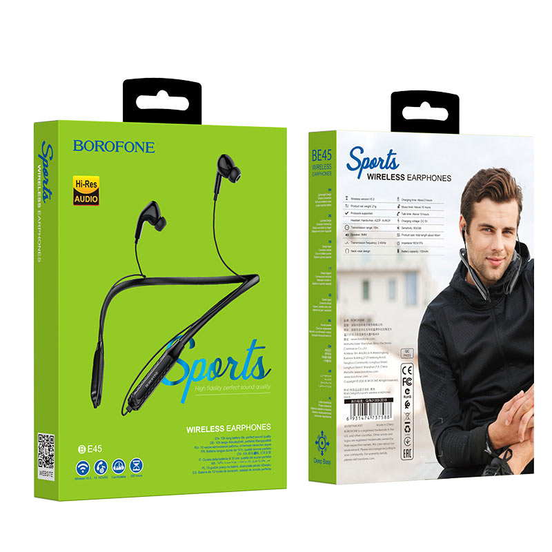 Tai nghe bluetooth thể thao Borofone BE45 Wireless V5.0, pin 10H