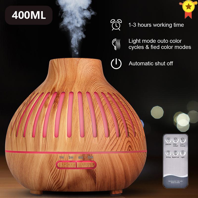 550Ml Tinh Máy Khuếch Tán Tinh Dầu Siêu Âm Thanh Máy Tạo Độ Ẩm Không Khí Với Hạt Gỗ Điện Đèn LED Nồi Cơm Điện Từ Hương Thơm Khuếch Tán Cho Gia Đình