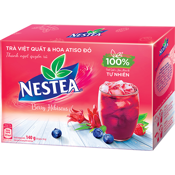 Trà NESTEA vị Việt Quất &amp; Hoa Atiso Đỏ (Hộp 10 gói x 14g)