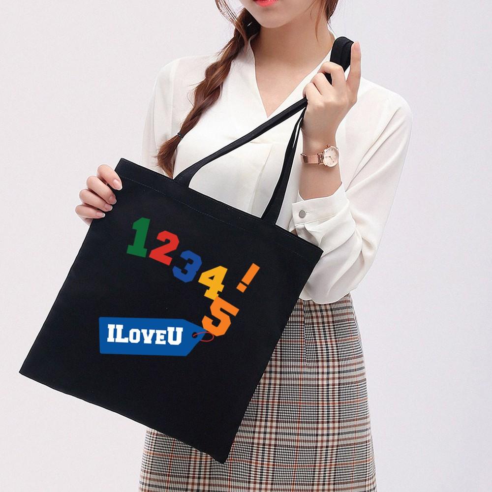 Túi Tote Vải Canvas Ginko kiểu basic có dây kéo khóa miệng túi( có túi con bên trong) đựng vừa laptop 14 inch và nhiều đồ dùng khác Phong Cách ulzzang Hàn Quốc In Hình I Love You B26