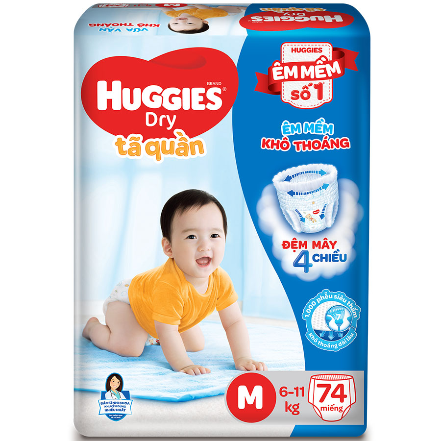 Tã Quần Huggies Dry Gói Cực Đại M74 (74 MIếng)