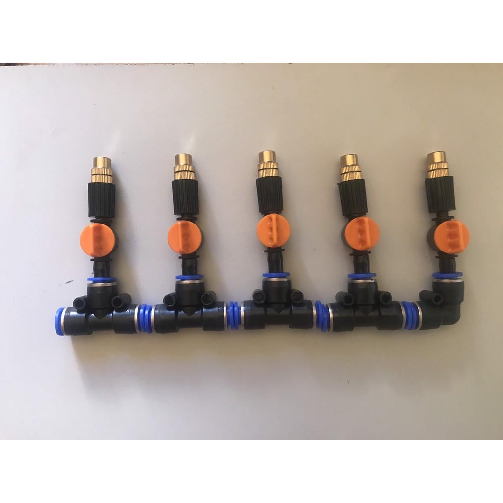 5 bộ Béc tưới cây, phun sương 1 tia đồng, có van khóa đầu béc , kết nối ống 8mm