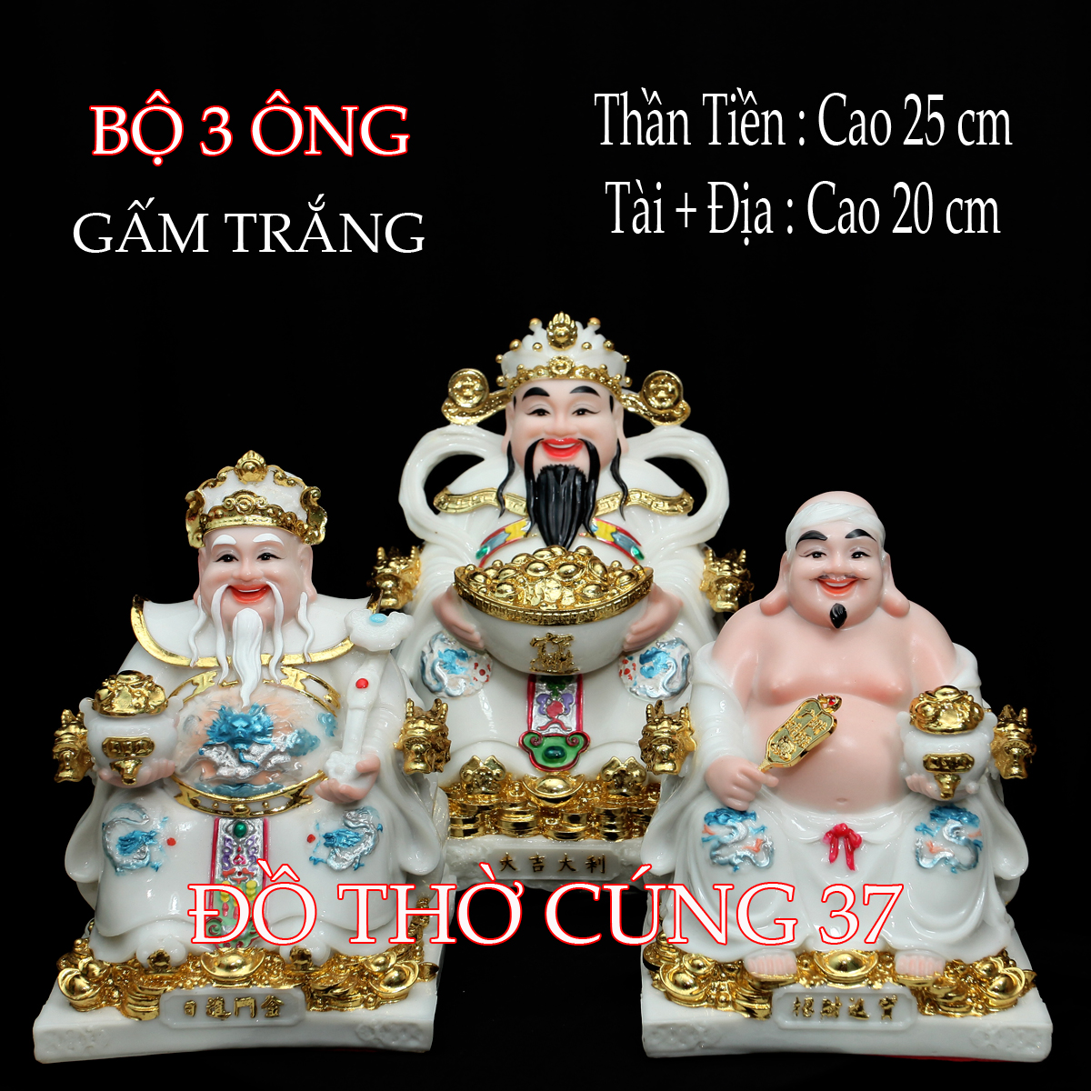 [ BỘ 3 ÔNG GẤM TRẮNG ] THẦN TÀI THỔ ĐỊA PHÚ QUÝ +THẦN TIỀN  [ COMPOSITE + BỘT ĐÁ ]