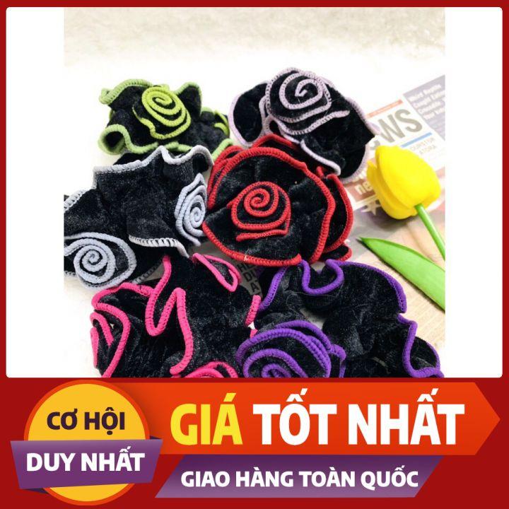 CỘT TÓC CRUNCHIES VIỀN MÀU KẾT HOA HỒNG TRUNG NIÊN QUÝ PHÁI - NUNAM SHOP