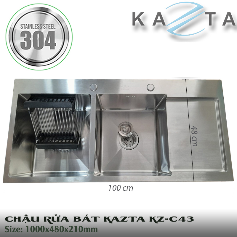 Chậu rửa bát cao cấp KAZTA KZ-C43 inox SUS304 100x48cm