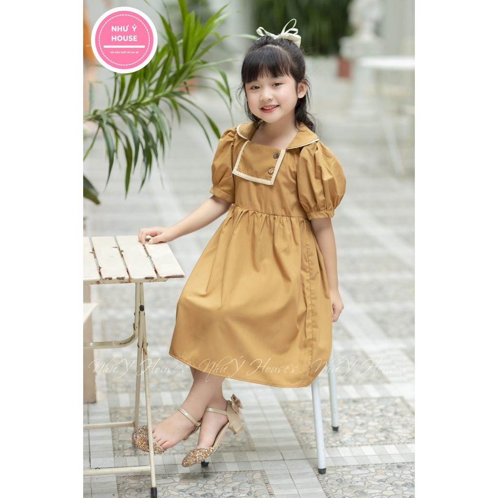 Váy Bé Gái 8-40kg NHƯ Ý HOUSE'S- Đầm Công Chúa, váy trẻ em, hàng thiết kế - váy nâu nẹp xám - 8-40kg