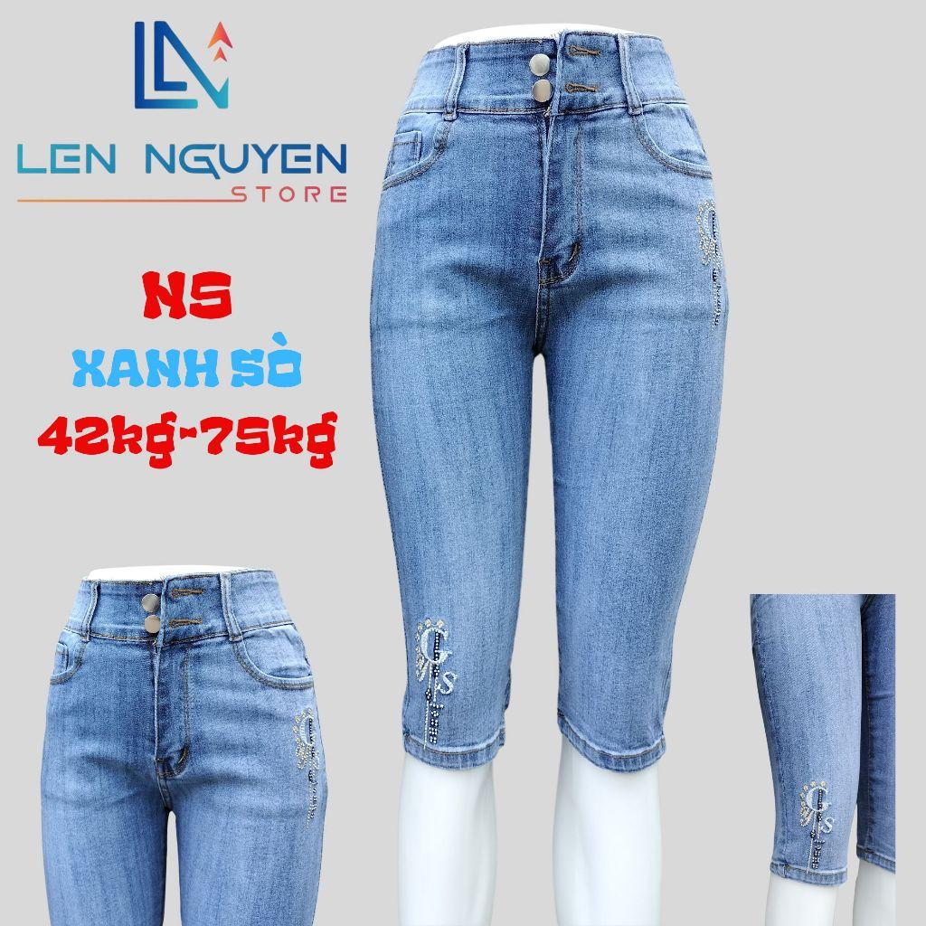 N5_Quần jean nữ, ngố 7 tất, lưng cao, quần bò nữ dáng ôm, quần rin nữ có big size, cho 42kg đến 75kg,LEN NGUYEN STORE - Xanh Đậm