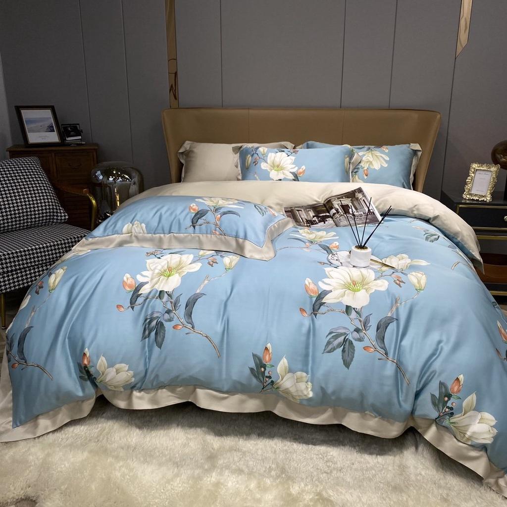 Bộ chăn ga gối Mẫu thiết kế mới Tencel 100S họa tiết Hoa lá cách điệu ,mềm mịn,sang trọng- LUX43