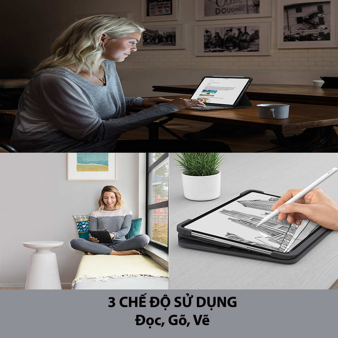 Bao da kèm bàn phím Logitech Slim Folio dành cho iPad Pro 11 | 12.9 inch - kết nối Bluetooth, pin 3 tháng/lần sạc - Hàng chính hãng