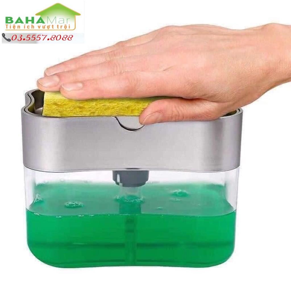 HỘP ĐỰNG NƯỚC RỬA BÁT CÓ VÒI BƠM VÀ KHAY ĐỰNG MIẾNG RỬA BÁT 2 IN 1 có tặng kèm miếng rửa chén bát