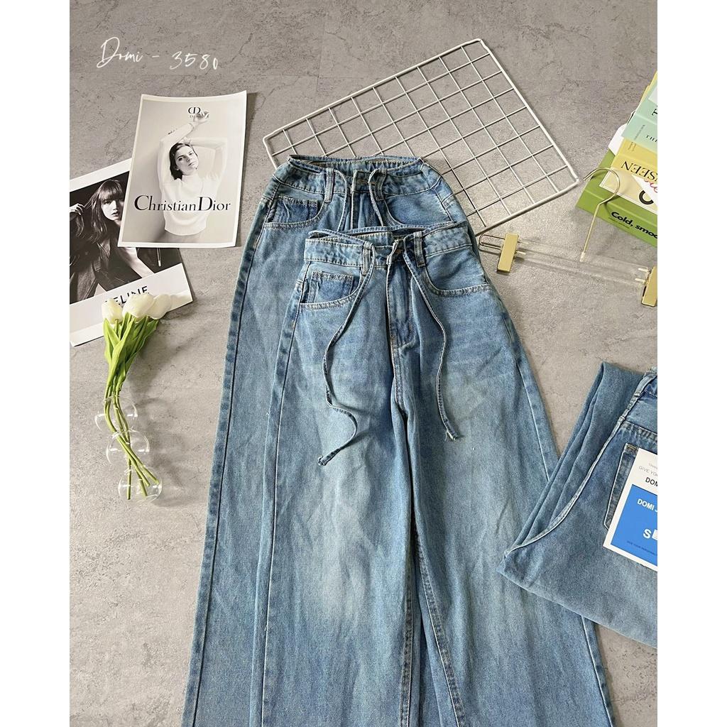 Quần baggy jean nữ ống rộng lưng cao cột dây , quần jean ống rộng kiểu dáng trẻ trung, form đẹp ulzzang nữ