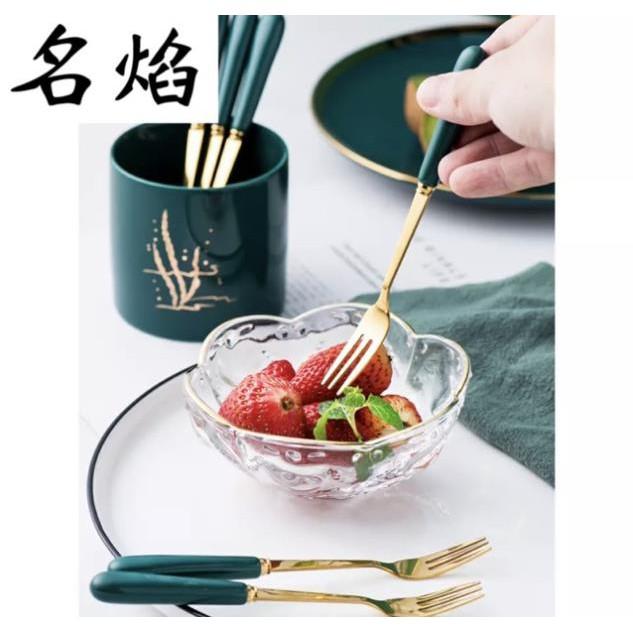 Ống cắm thìa dĩa,rỏ cắm thìa màu xanh cổ vịt kèm thìa phong cách châu Âu sang trọng