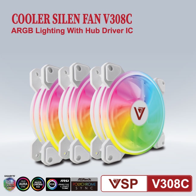 Fan V308B LED RGB Trắng - Hàng chính hãng