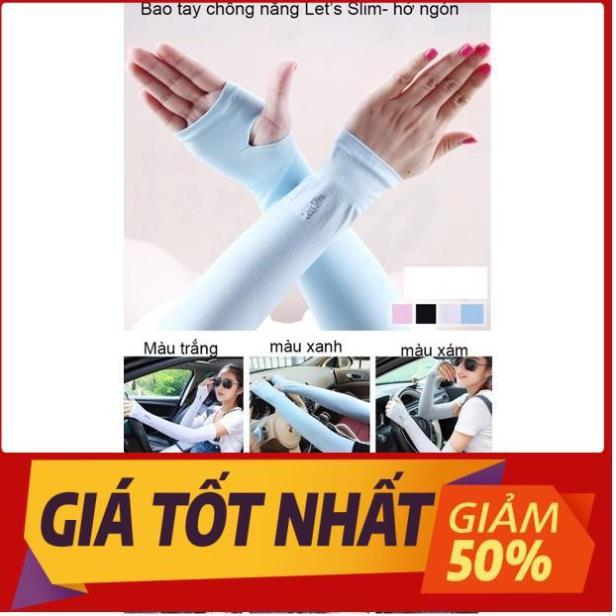 Găng tay chống nắng let's slim bao ống dài tay xỏ ngón đi phượt thể thao vải thun thời trang cho nam nữ