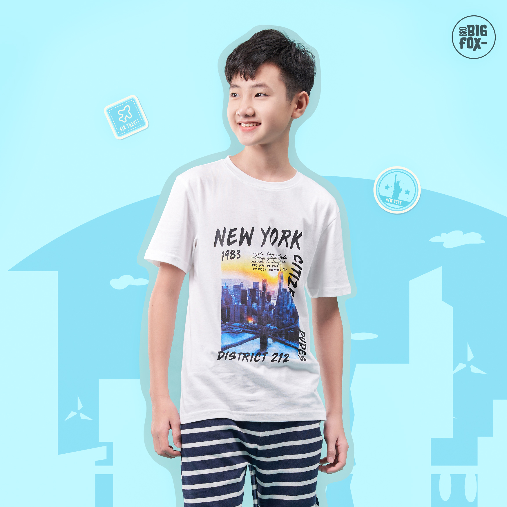 Áo Bé Trai Size Đại Bigfox, Áo Thun Trẻ Em Newyork Dictrict 12-15, Chất Cotton