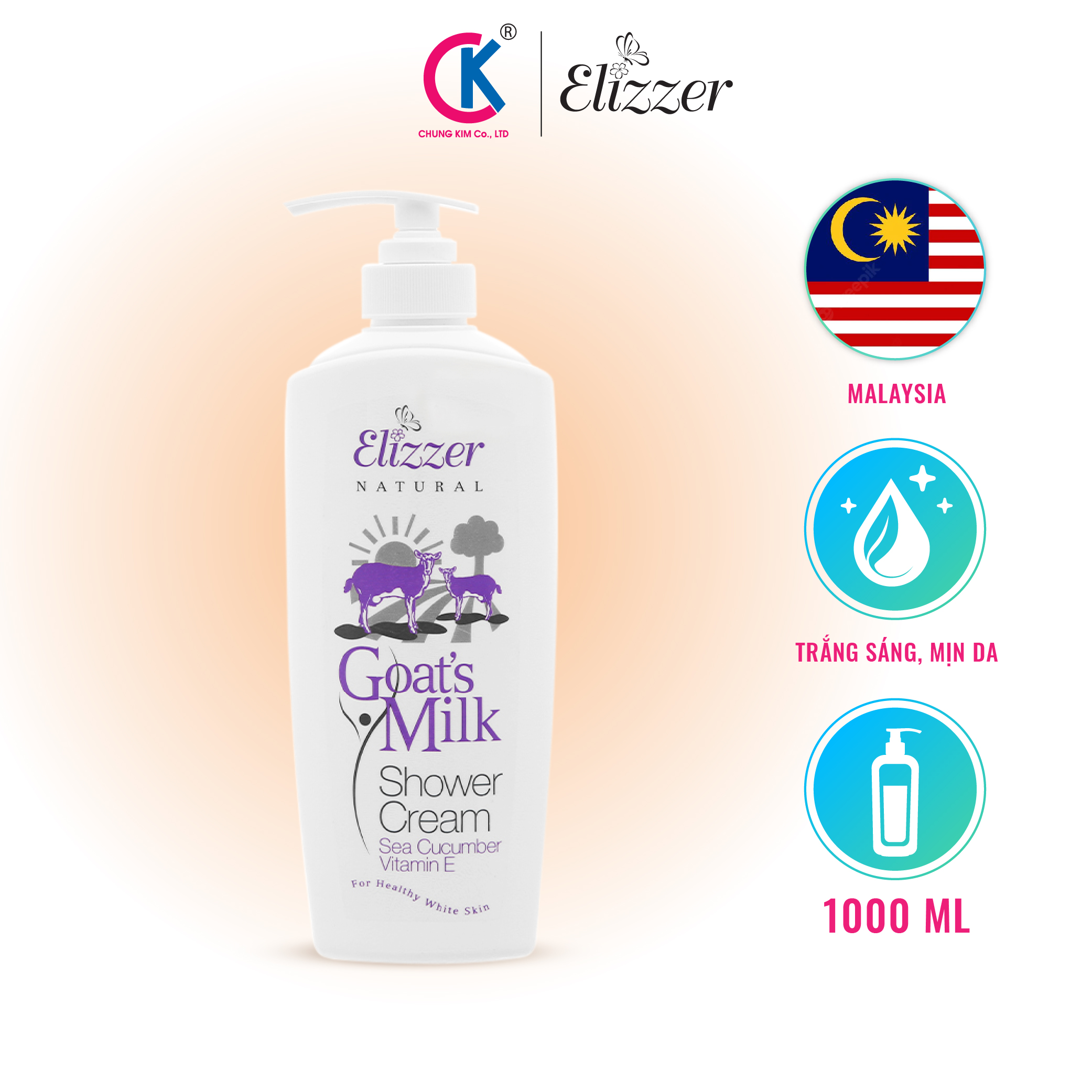 Sữa Tắm Dưỡng Trắng Da Elizzer Goat's Milk Chiết Xuất Sữa Dê 1L