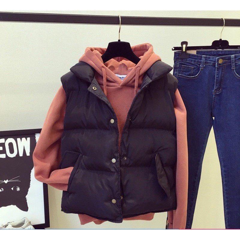 Áo phao ghi lê nữ cổ đứng cúc bấm siêu ấm > MET SHOP