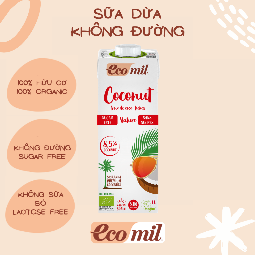 Sữa Dừa Không Đường Hữu Cơ Ecomil - Organic Coconut Milk Sugar-free