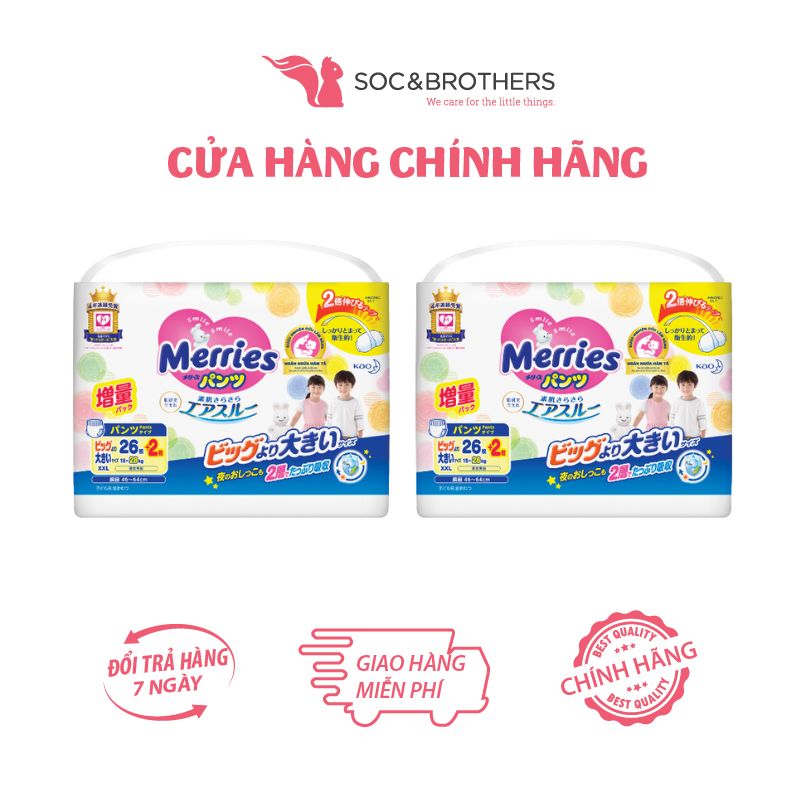 Bỉm quần Merries cộng miếng chính hãng XXL 26 + 2