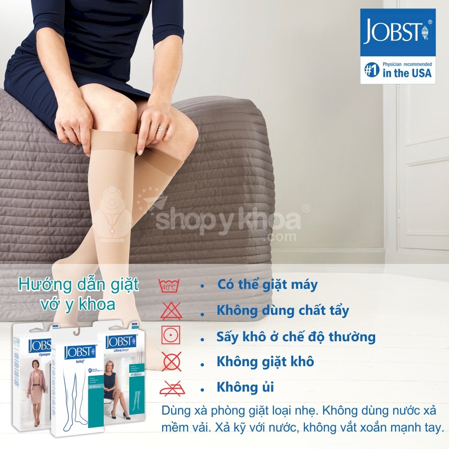 Vớ/tất y khoa gối Hỗ Trợ Điều Trị suy giãn tĩnh mạch chân JOBST Relief chuẩn áp lực 20-30mmHg (đen)