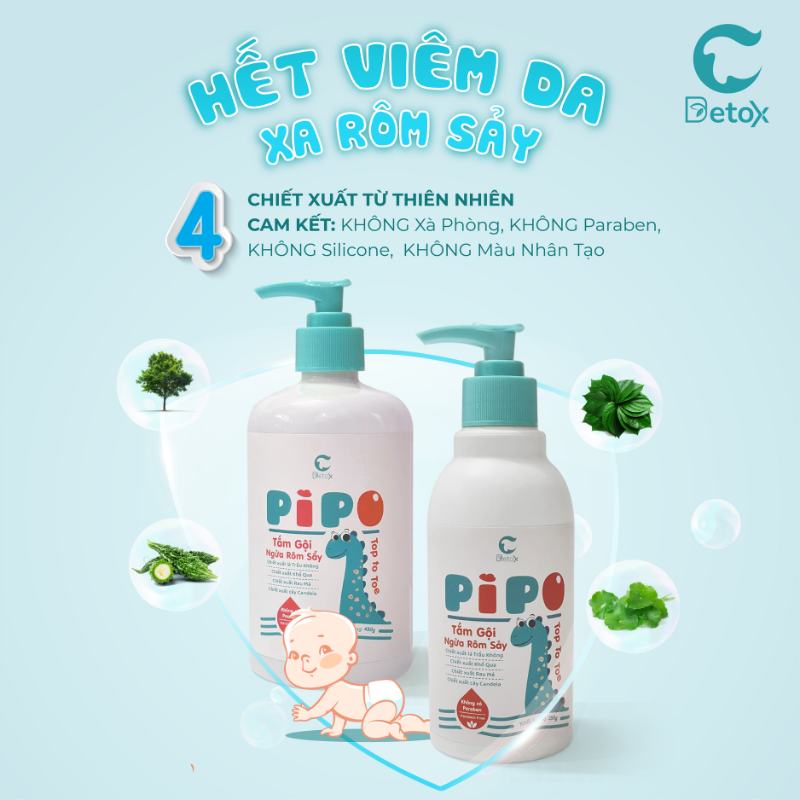 Tắm Gội Ngừa Rôm Sảy Cho Bé PIPO Chiết Xuất Lá Trầu Không - Chai 250g/ 450g