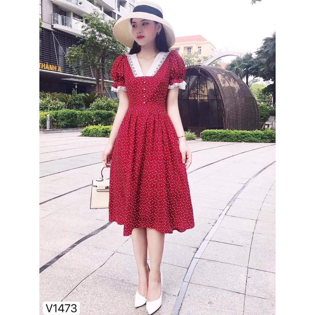 Đầm lụa xoè tiểu thư phối ren cột nơ eo xinh xắn