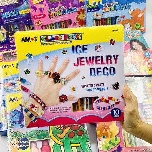 Hộp bút vẽ trang trí trên kính Hàn Quốc AMOS Glass Deco Ice Jewelry Kit: GD10P10IJ - Chủ đề Nhẫn và vòng tay