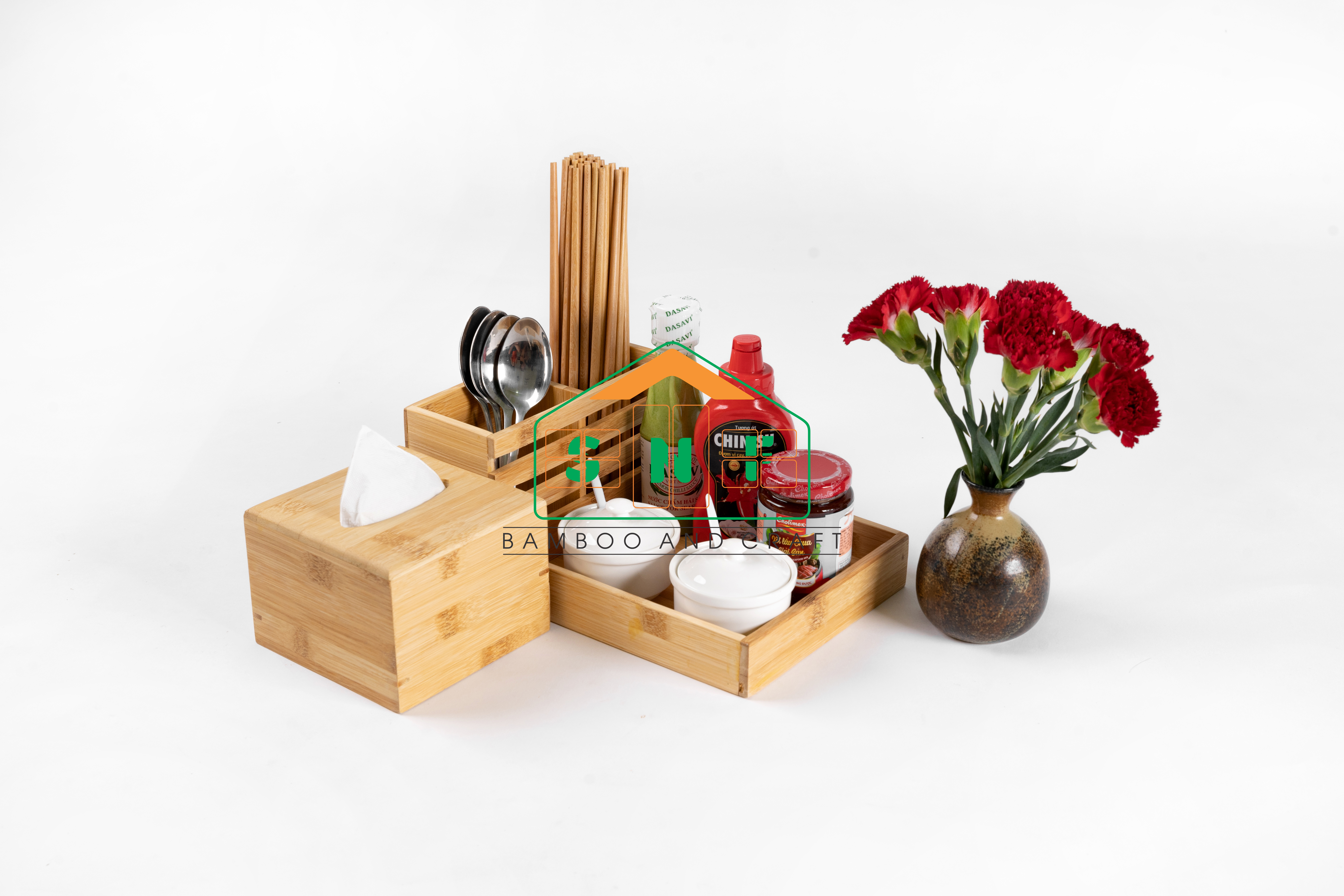 Khay Đựng Đũa Thìa, Gia Vị Đa Năng Bằng Gỗ Tre Sang Trọng- SNF Bamboo and Craft