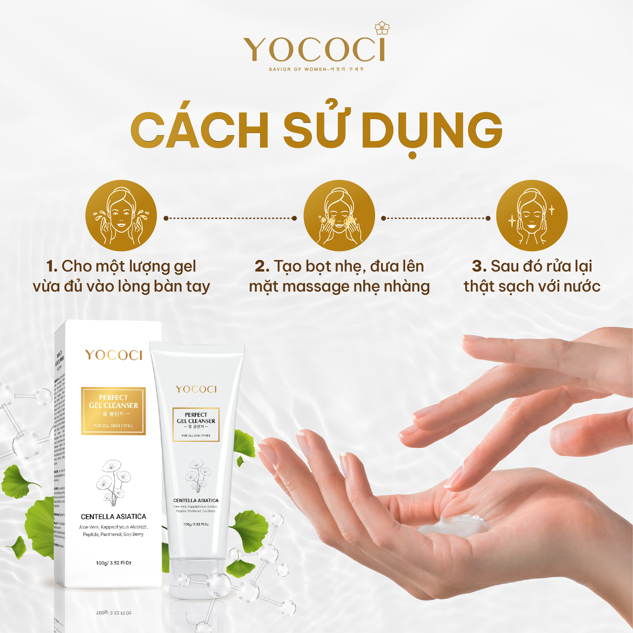 Sữa rửa mặt Yococi dạng gel sạch bụi bẩn, ngừa mụn sáng da Perfect Gel Cleanser 100g