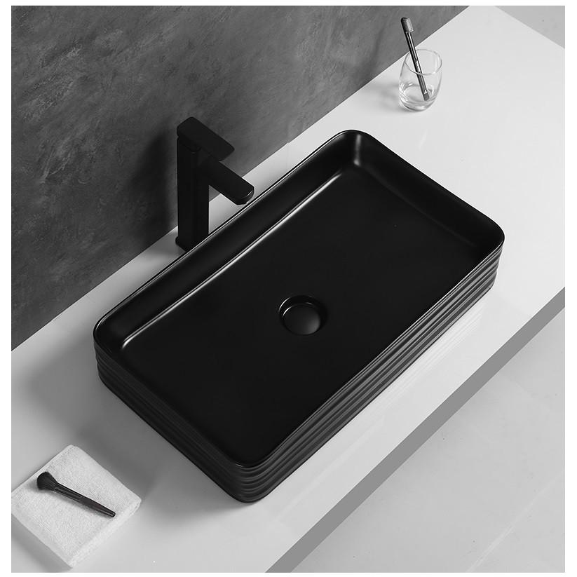 Chậu sứ lavabo để bàn hình chữ nhật, màu đen sang trọng