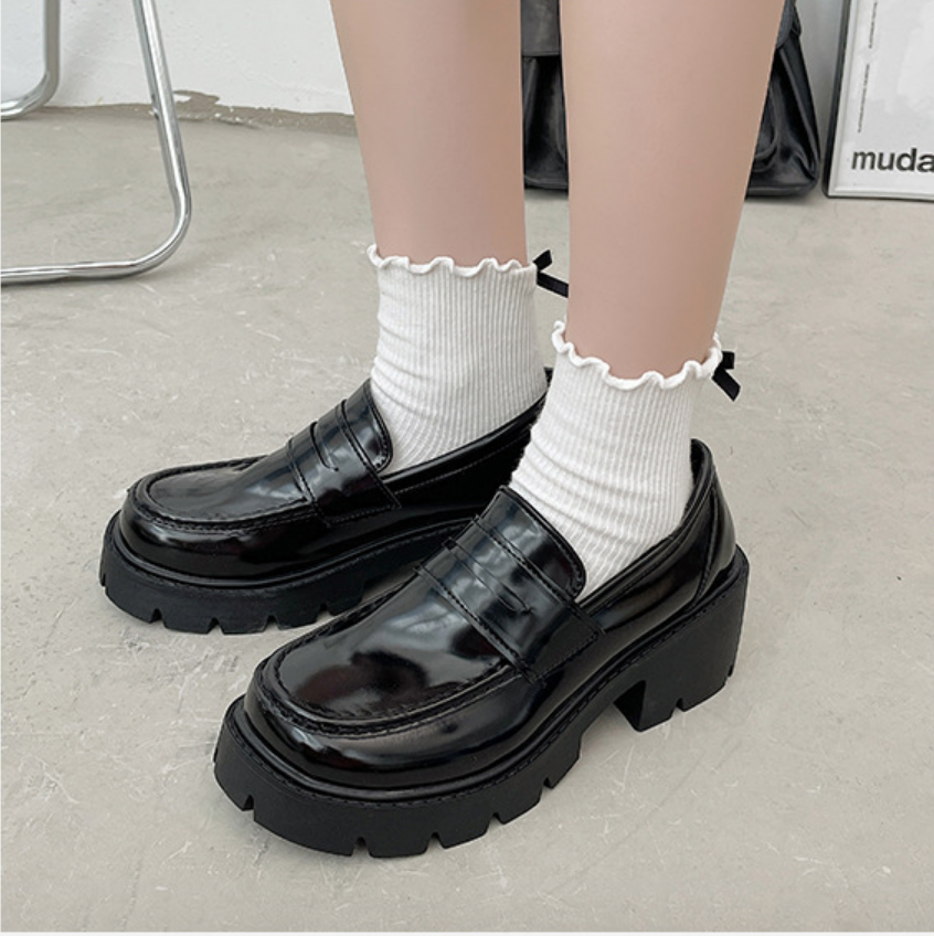 Giày LOAFER nữ/ Giày LOLITA da bóng đế dầy LOẠI TỐT phong cách Hàn Quốc GBN119
