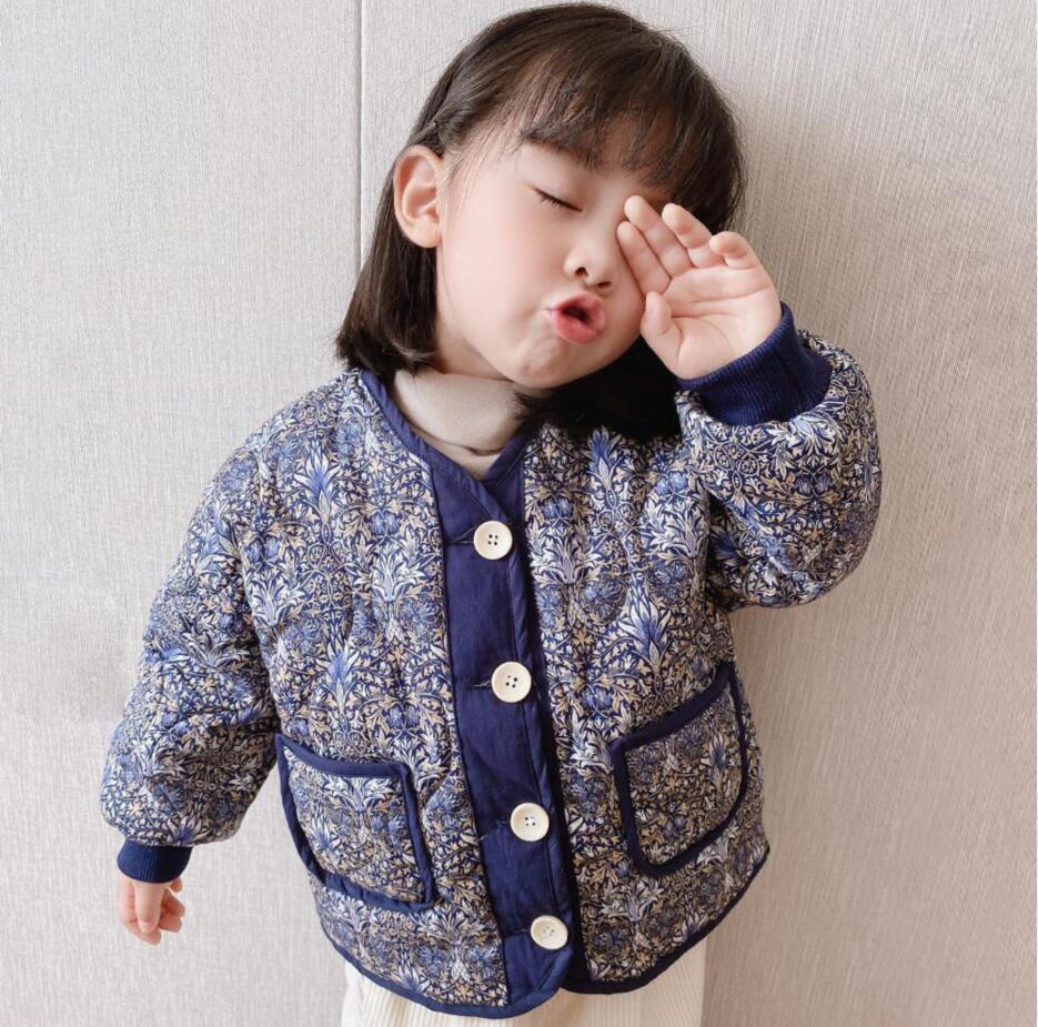 Mới Mùa Đông Cho Bé Gái In Hoa Làm Dày Áo Khoác Phong Cách Hàn Quốc Trẻ Em Quần Áo Cho Bé Kid Mùa Xuân Ấm Áp Cotton Lót Áo Khoác