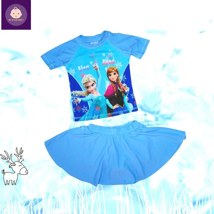 Đồ bơi bé gái tay dài hình Elsa - Pony từ 10-39kg -quần giả váy tạo kín đáo-HNStore115