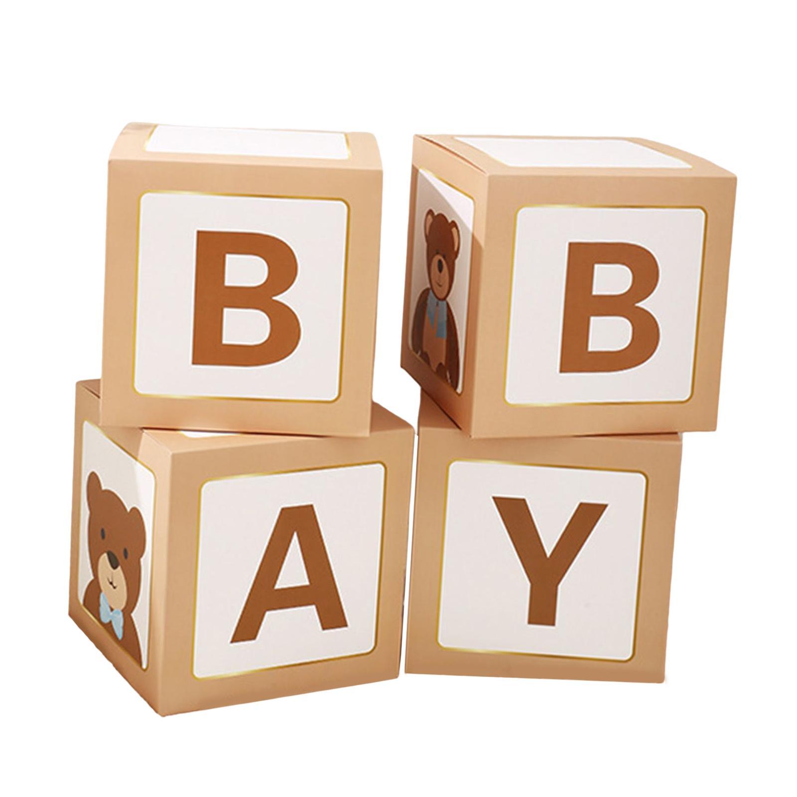 4PCS Baby Shower Decorations for Boy Girl, Baby Box Block Balloons Boxes with Letters, Gender Reveal Decor, Birthday Party Backdrop