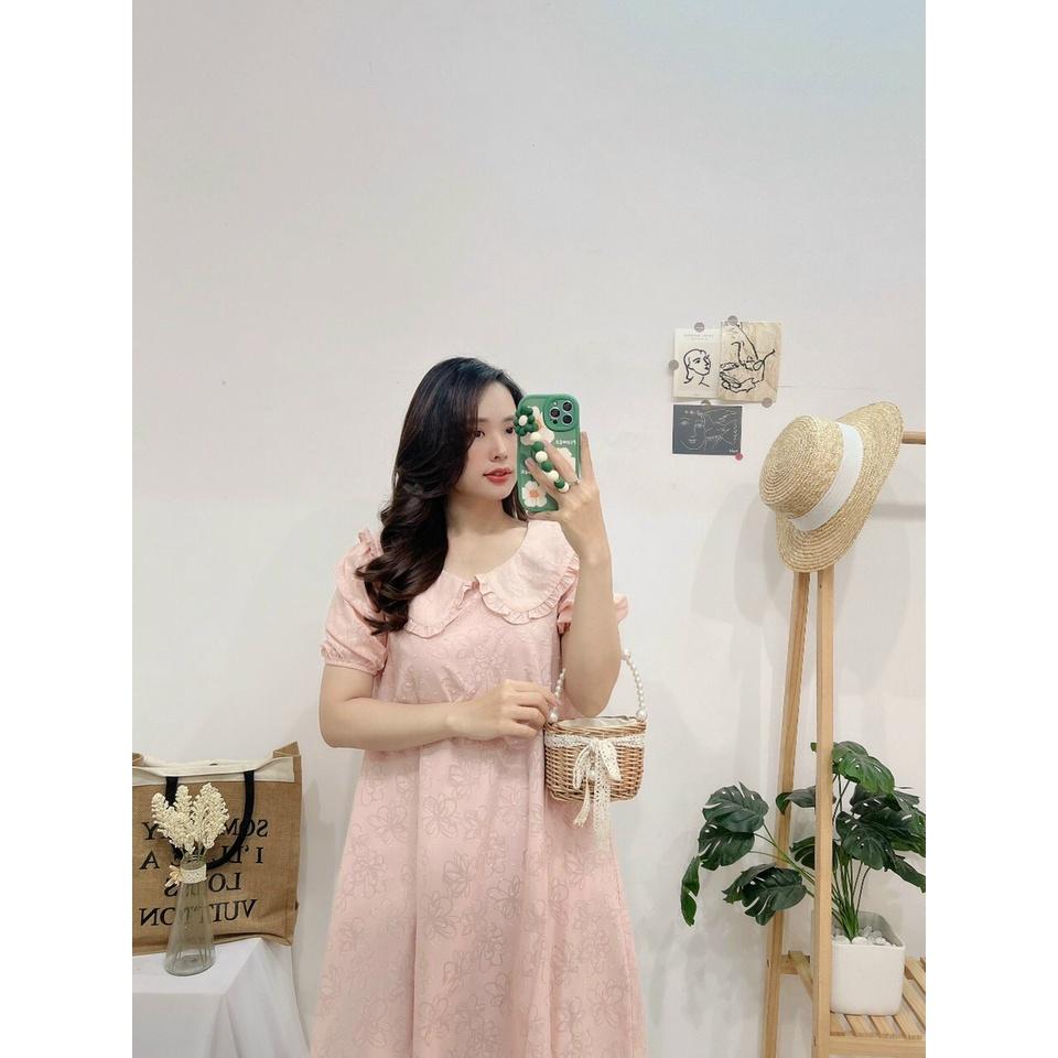 Đầm babydoll form rộng suông ngắn, Đầm có bâu Cao Cấp tay ngắn cổ tròn, dài trên dùi, nữ tính quyến rũ - MiNhi Fashion