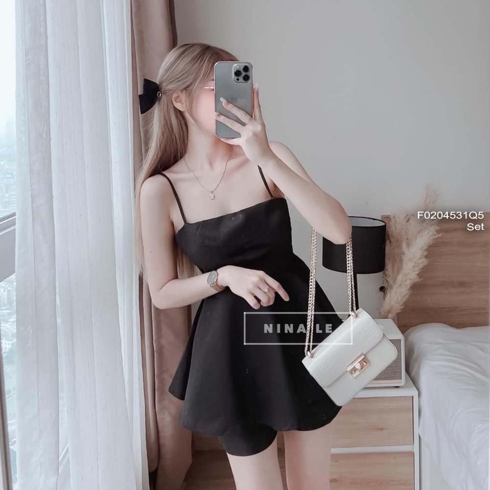 Set áo tùng xòe 2 dây phối quần short