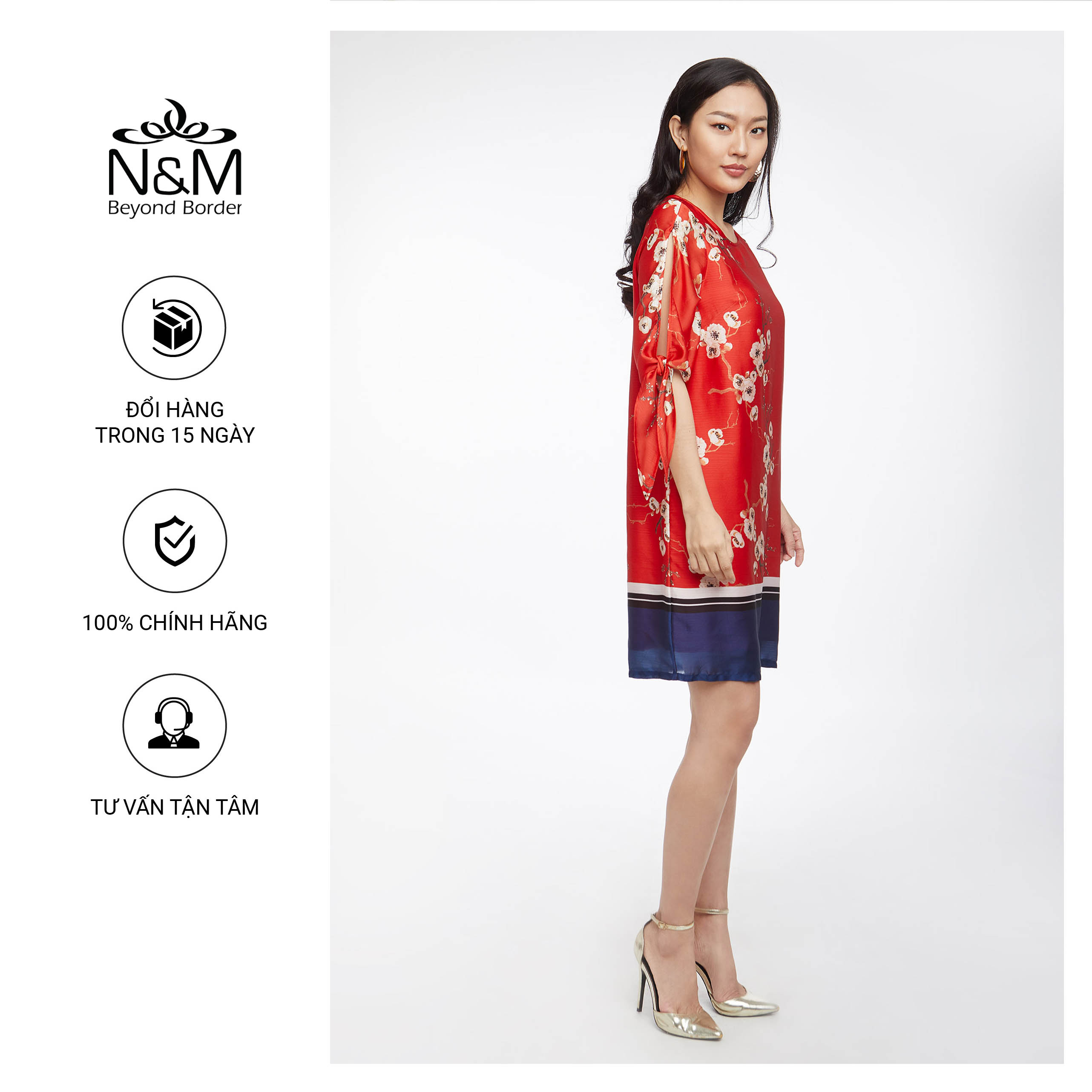 Đầm Nữ tay lỡ dáng suông họa tiết hoa nổi bật N&amp;M mã 1909023