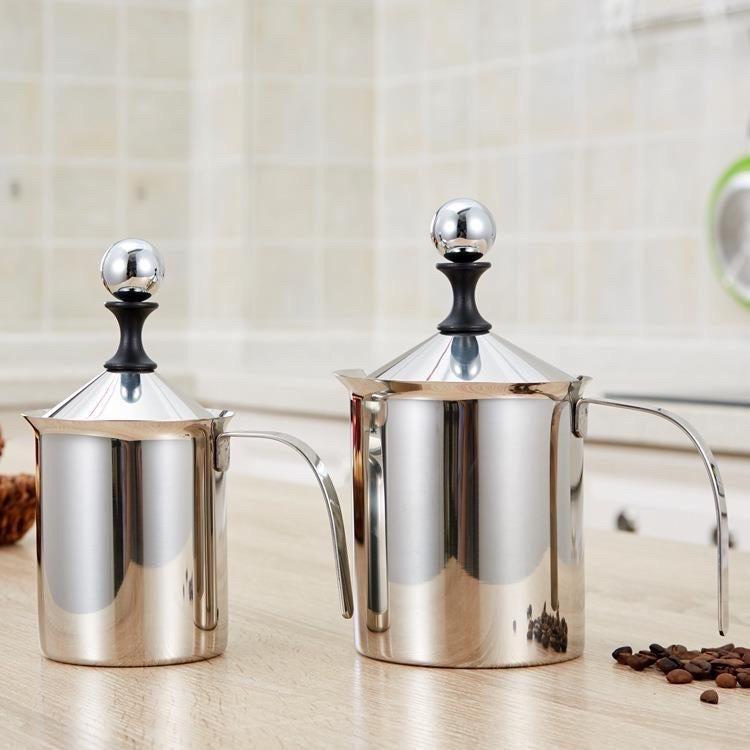 Ca đánh sữa lạnh latte, ca tạo bọt sữa cầm tay inox 2 lớp (400 - 800 ml