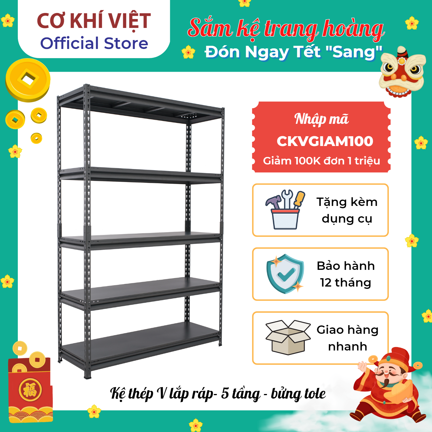 Kệ Sắt Lắp Ráp Đa Năng Không Cần Ốc Vít 5 Tầng Bửng Tole