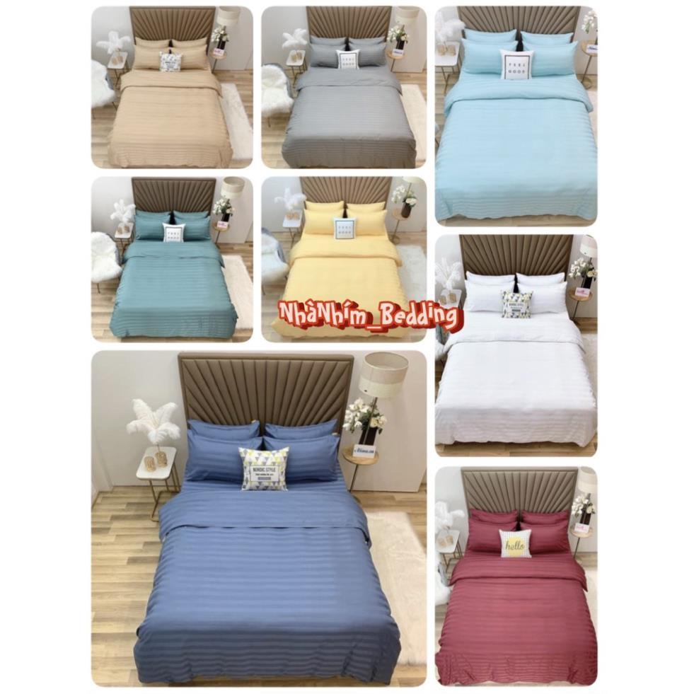 Bộ chăn ga gối Cotton 3F Nhà Nhím Chăn ga gối kẻ sọc khách sạn cao cấp