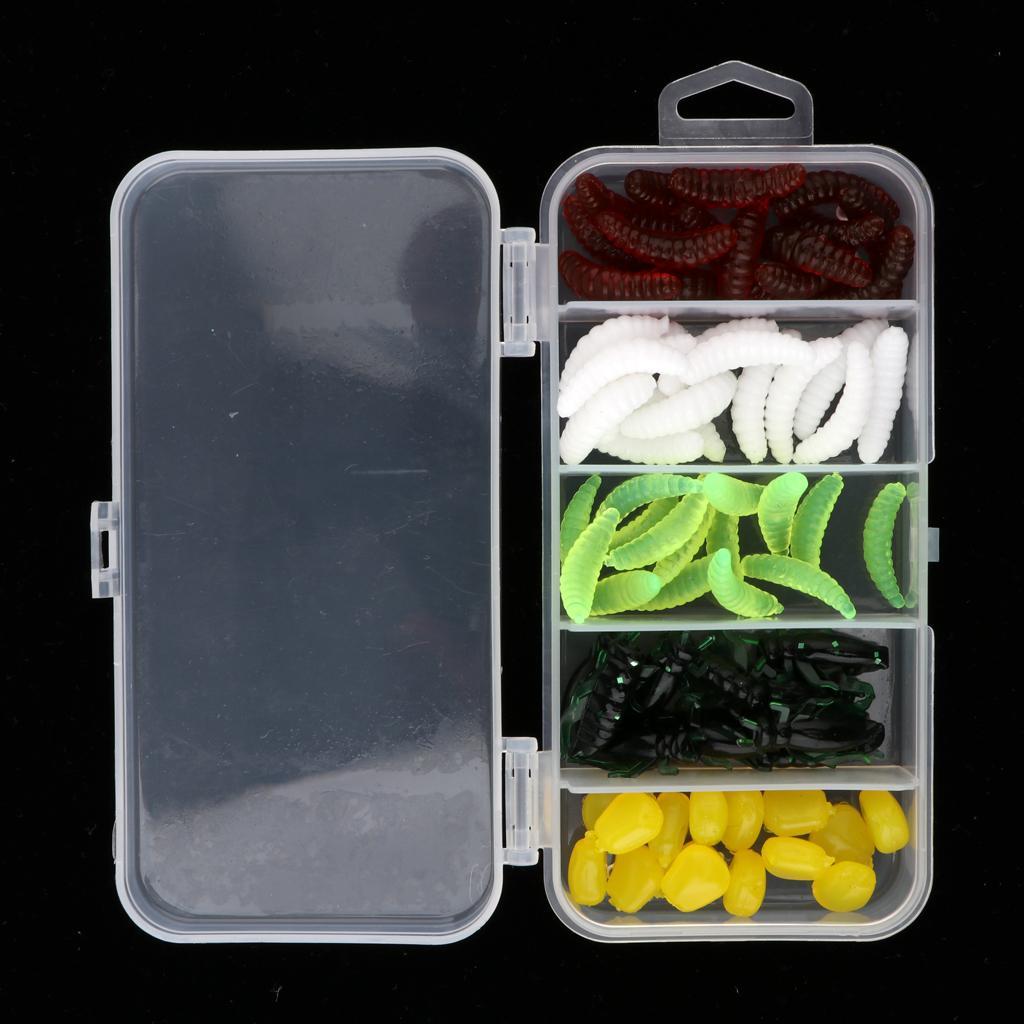70pcs Soft Fishing Lures Set Grub Worm, Insects, Corn Niblet, Artificial Bait with Small Box