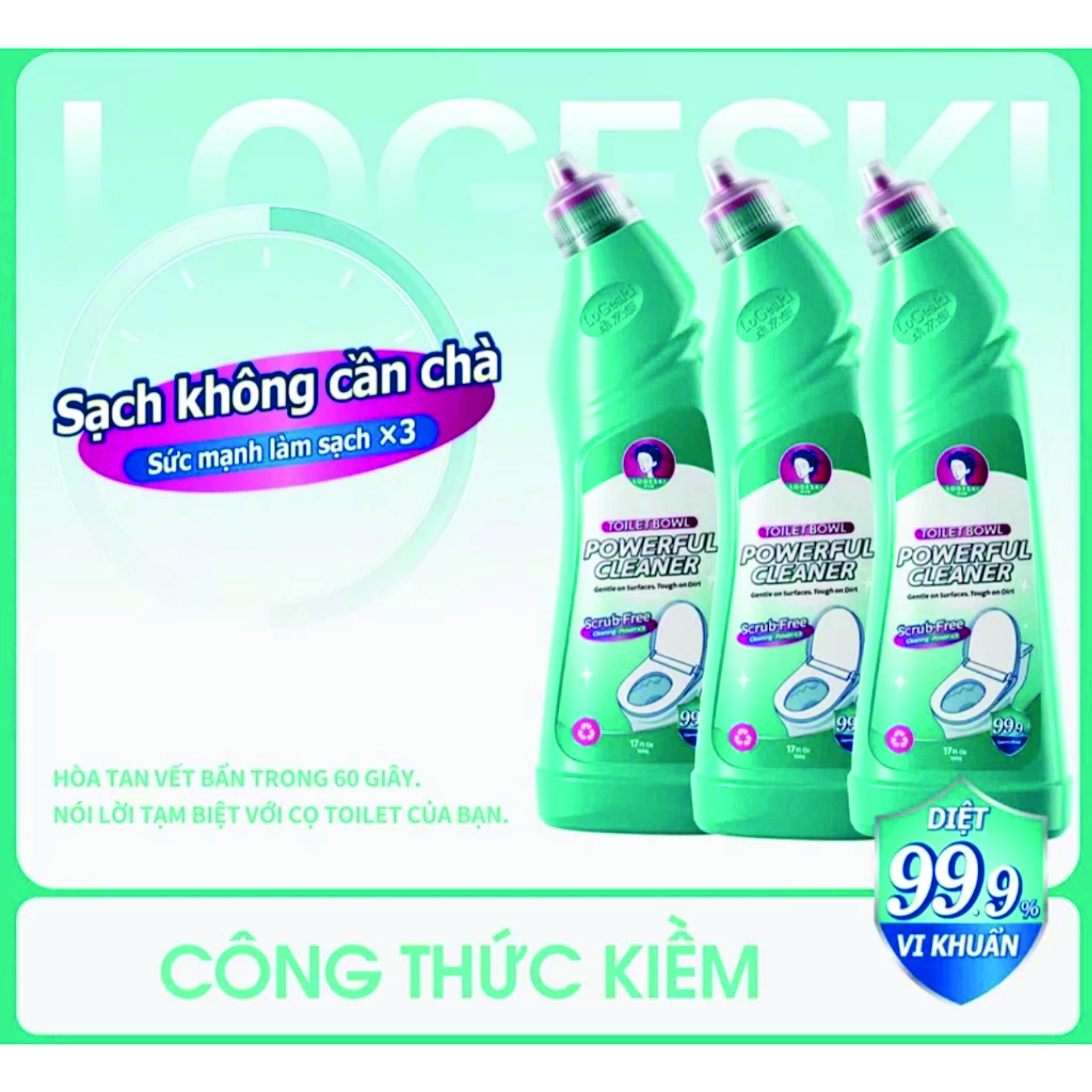 nước tẩy bồn cầu LOGESKI 500ml sạch không cần chà với công thức kiềm khử trùng và khử mùi siêu sạch