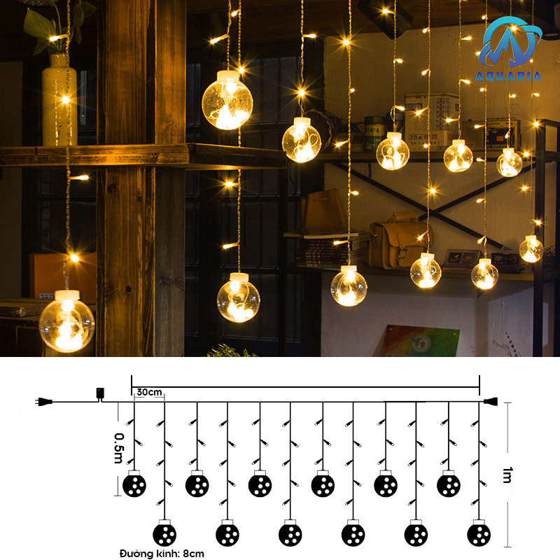 Đèn Led Trang Trí Dạng Lưới Bóng Tròn 12 Bóng Kéo Ngang 4.3m