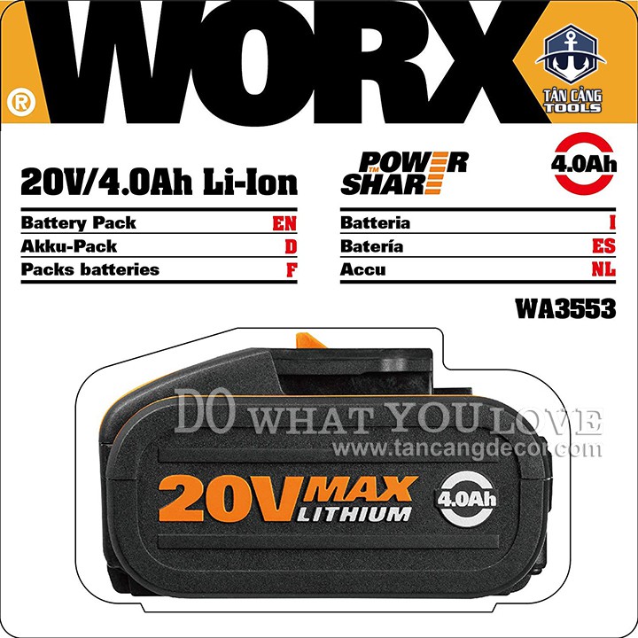 Pin Lithium Worx WA3553 20V 4Ampe